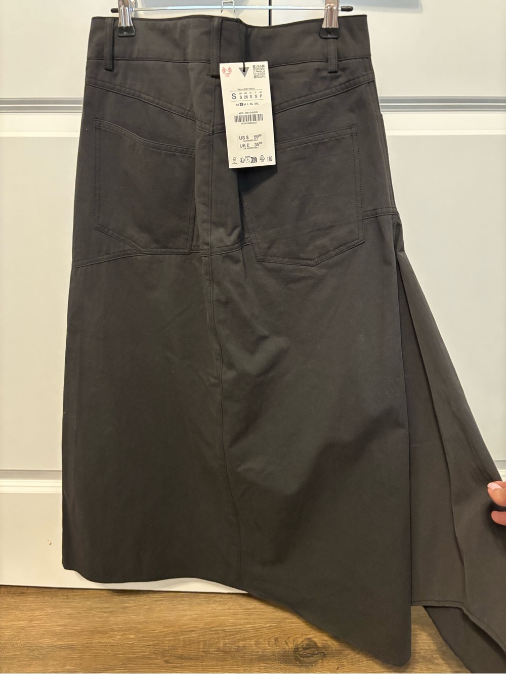 Zara Charcoal Asymmetric Midi Skirt